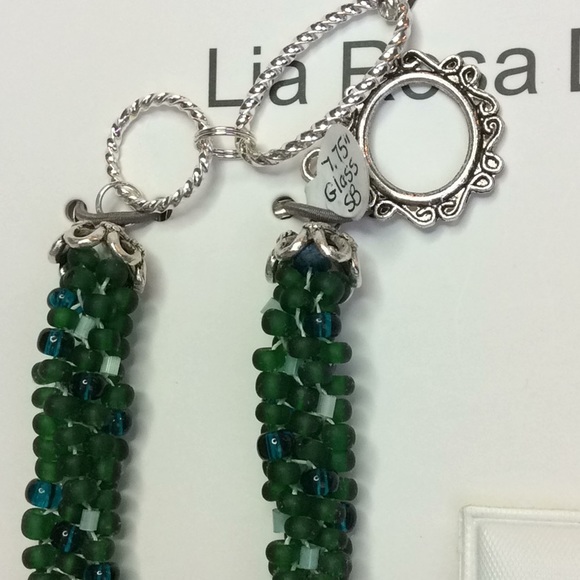 FINAL SALE PRICE Dark Forest Green & White Handmade Jewelry Set - Picture 4 of 6